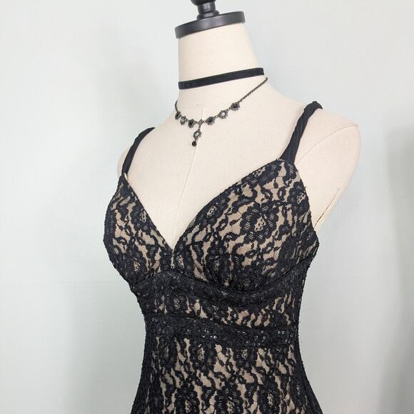 Vintage Betsy Adam Lace Prom Dress Midi Gown 8 Black Y2K Fairy Goth Babydoll - Picture 7 of 10